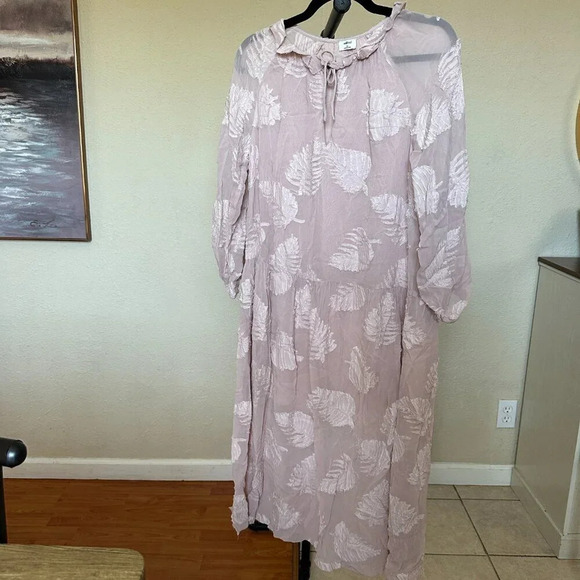 Aritzia Wilfred‎ Pink Floral Overlay Leaves Sheer Maxi Cotton oversized Dress XS - Picture 5 of 10